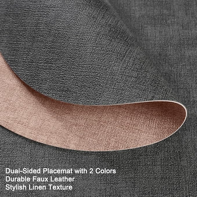 Myir JUN Round Placemats, Dual Sided Faux Leather Place Mats Set of 6 Indoor/Outdoor Non-Slip Washable Table Mats (Gray Pink, Set of 6)