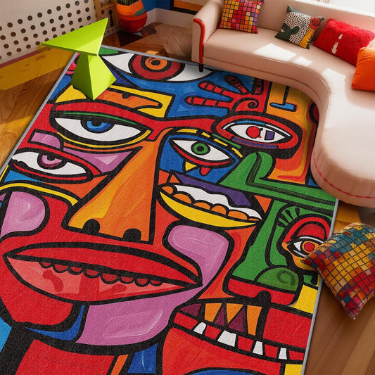 Abstract Rugs for Bedroom - 4x6 Rug - Abstract Rug - Colorful Graffiti Area Rug - Modern Geometric Pop Art Rugs - Multicolor Artistic Carpet - Home Decor