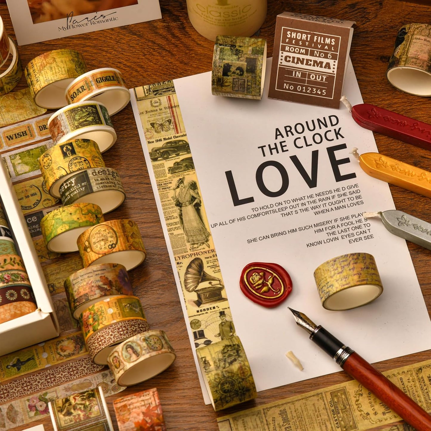 36 Rolls Vintage Washi Tape Pack Retro Arts Adhesive Tapes Wide Chronicle Decorative Masking Tape Sets for Craft, Kids, Scrapbook, DIY, Gift Wrapping (Sophia's Letters)