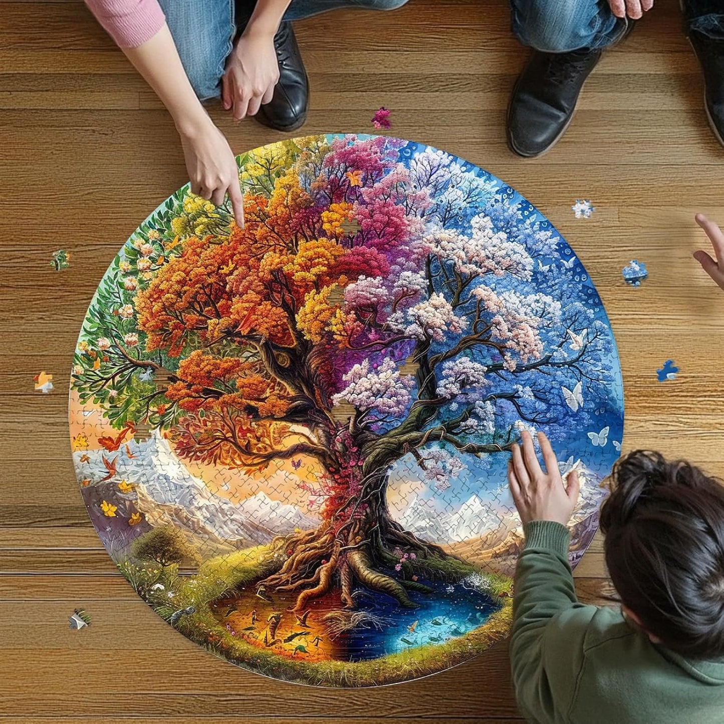 masseruon Round Puzzles for Adults 1000 Pieces-Tree of Life Puzzle-26.6x26.6in Jigsaw Puzzles with HD Matte Finish-Hard Impossible Difficult for Adult-Challenging Gift for Puzzle Lovers