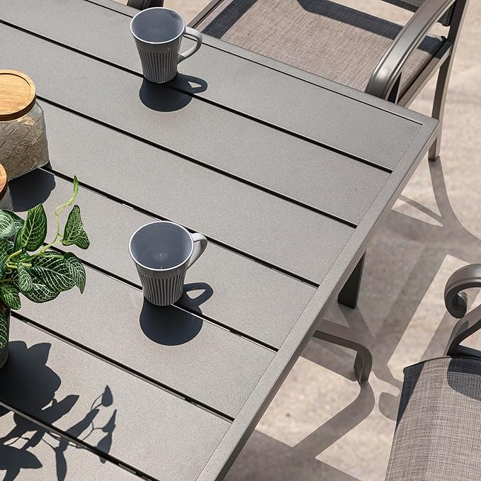 NUU GARDEN Outdoor 61" x 37" Rectangle Dining Table with 1.57" Umbrella Hole, 6-Person Steel Slat Outdoor Patio Table, for Patio, Garden, Backyard and Balcony, Gray