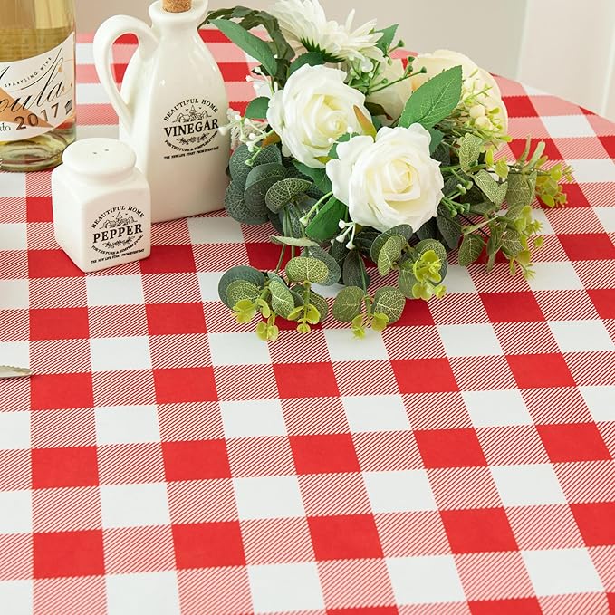 Waterproof Plaid Tablecloth Fabric - Round 90 Inch Classic Gingham Checker Table Cloth for Indoor/Outdoor Use - Buffalo Table Cover for Picnics, BBQs, and Parties