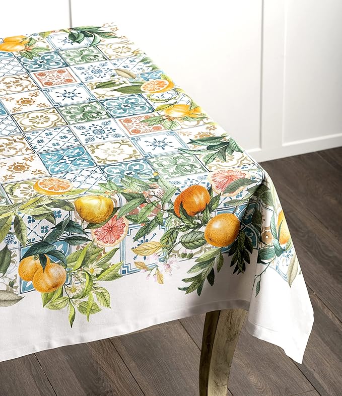 Maison d' Hermine Table Cloth Square Table 100% Cotton 54 x 54 Inches Tablecloth Reusable Decorative Everyday Use for Dining Room, Farmhouse, Home, Party, Festive & Wedding Spring Summer - Agrume