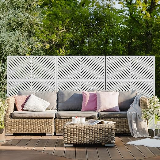 Casaphoria 72" H x 47" W Metal Outdoor Privacy Screen, Freestanding Decorative Divider for Patio, Deck, Balcony, and Garden with Stable Base, White-Parallel
