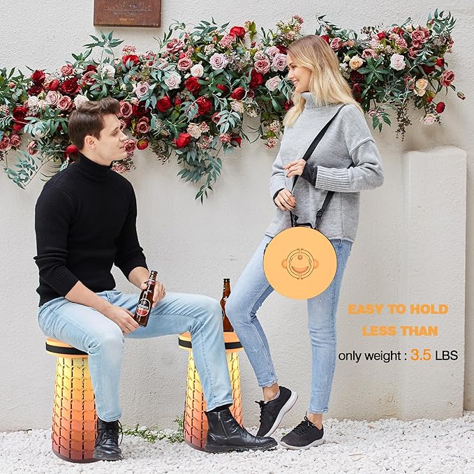 ALEVMOOM Upgraded XXL Telescoping Stool with Cushion,Taller 50cm Wider 30cm Collapsible More Sturdy Capacity 1000Lbs,Portable Camping Adjustable Stool for Garden Fishing Hiking Mountain BBQ (Fire)