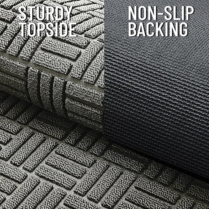 OLANLY Front Door Mat Outside Entrance 59x23, Absorbent, Heavy Duty Sturdy Natural Rubber Doormat Indoor Outdoor, Non-Slip, Stain and Fade Resistant, Low Profile Floor Mat for Entryway, Modern Gray
