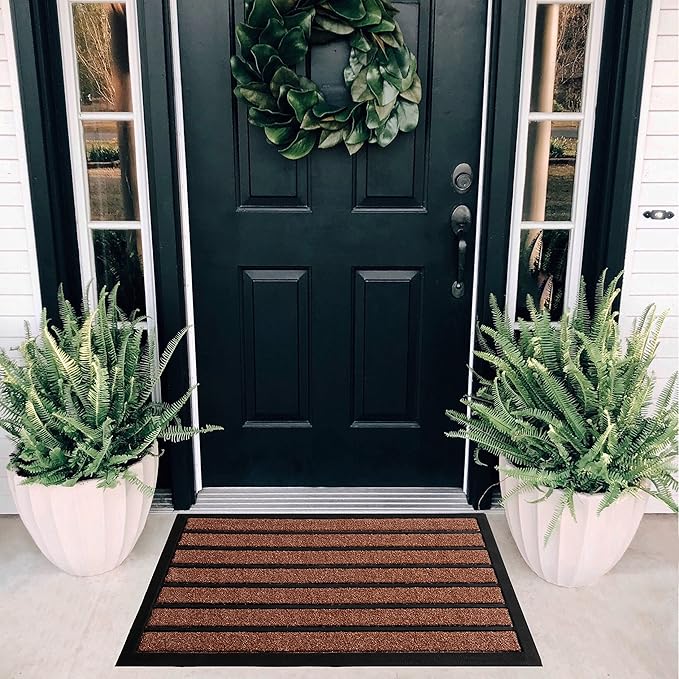 ubdyo Extra Durable Door Mat - Dirt Trapping Outdoor Welcome Mats - Non-Slip Outdoor Indoor Entrance - Low Profile Front Doormat (30" x 17", Bright Burgundy)