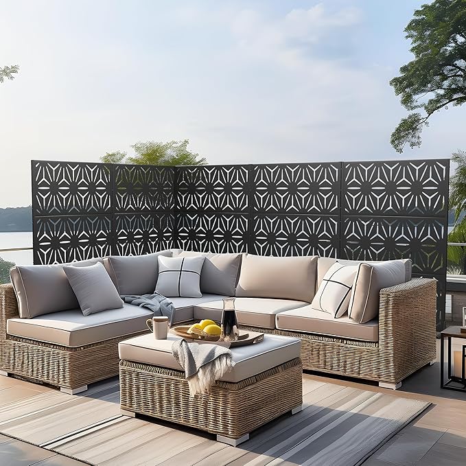 Casaphoria 72" H x 45" W Metal Privacy Screen, 2 Pack Outdoor Freestanding Decorative Divider for Patio & Garden with Stable Base, Black-Star