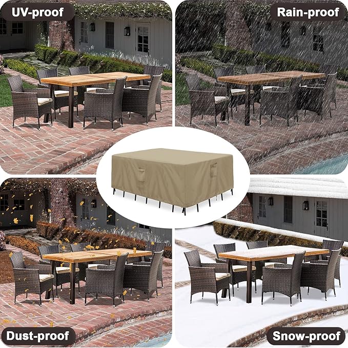 PureFit Patio Furniture Covers, Outdoor Table Furniture Cover Waterproof Rectangle, Patio Sectional Couch Set Cover for Deck, Lawn and Backyard, UV Resistant, 126"L x 63"W x 28"H, Camel