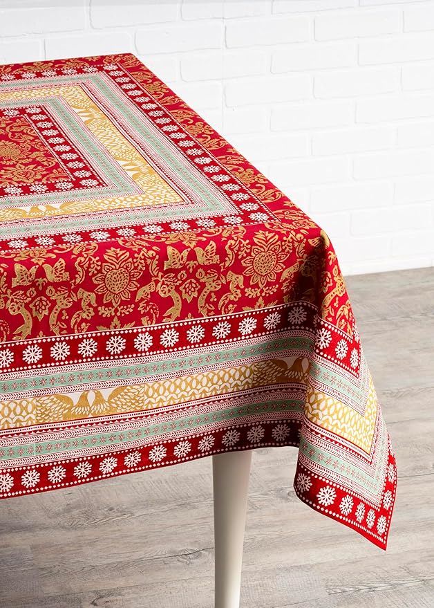 Maison d' Hermine Table Cloth Rectangle Table 100% Cotton 70 x 120 Inches Fall Tablecloth Reusable Everyday Use for Thanksgiving Christmas Decorations Dining Farmhouse Party (Sofia)
