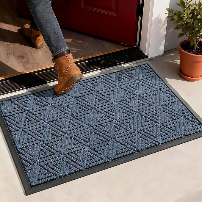Yimobra Outdoor Mats for Front Door 29.5x17, Stops Mud & Dirt at Entrance, Fits Garage & Patio, All-Weather Waterproof Non Slip Outdoor Indoor Welcome Mat, Blue