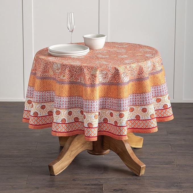Maison d' Hermine Table Cloth Round Table 100% Cotton 63 Inches Fall Tablecloth Reusable Everyday Use for Thanksgiving Christmas Decorations Dining Farmhouse Party (Harvest Festival)