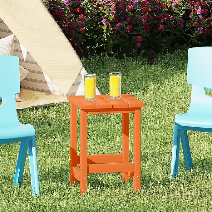 Costaelm Kids Outdoor Side Table, Small Patio HDPE Adirondack Square Table, Porch End Table for Outside Pool Garden, Orange