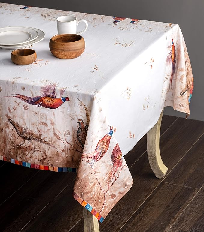 Maison d' Hermine Table Cloth Rectangle Table 100% Cotton 54 x 72 Inches Fall Tablecloth Reusable Everyday Use for Thanksgiving Christmas Decorations Dining Farmhouse Party (Faisan D'Automne)