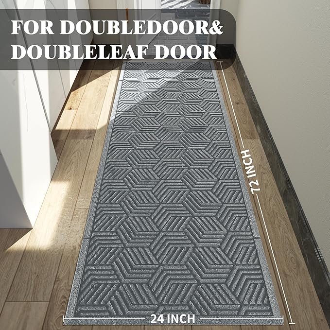 Yimobra Outdoor Indoor Runner Mat 72x24, All-Season Waterproof Entrance Mat for Front Door with Drainage Holes, Heavy Duty Non-Slip Doormat for Garage Patio Entryway, Black Gray