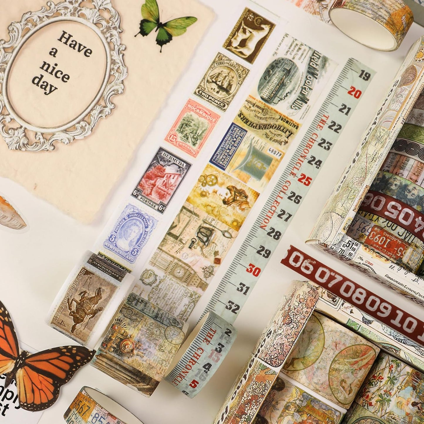 Vintage Washi Tape Set - 24 Rolls Arts Adhesive Tapes Assorted Retro Decorative Masking Tape Sets for Craft, Kids, Scrapbook, DIY, Gift Wrapping (2-Vintage Journey)