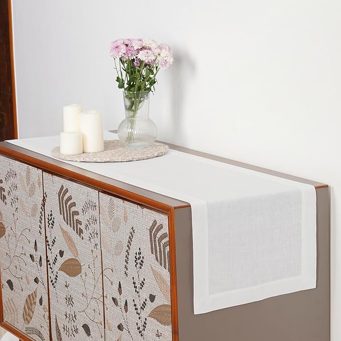 D'Moksha Homes Linen White Table Runner 72 Inches Long - 100% Pure Linen 14 x 72 Inch Table Runner for Dining, Valentines, Holiday - Machine Washable