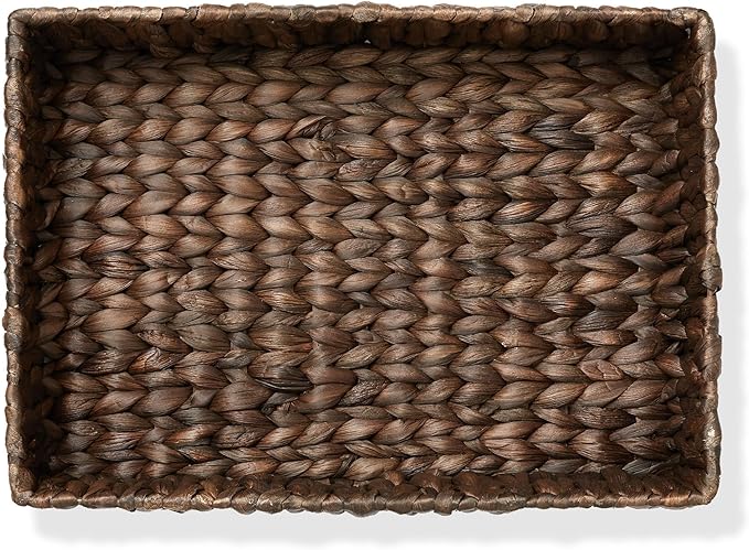Casafield Set of 2 Bathroom Storage Baskets, Espresso - Water Hyacinth, 15.75" W x 11.25" D x 3.25" H, Woven Toilet Tank Topper Bins for Organizing Tissues, Toilet Paper, Toiletries, Shelves