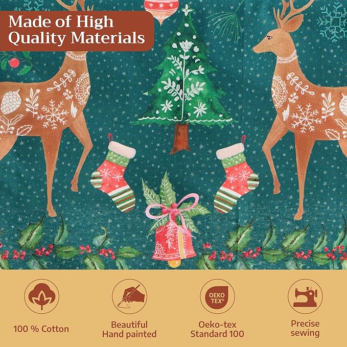 Maison d' Hermine Table Cloth Rectangle Table 100% Cotton 60 x 90 Inches Fall Tablecloth Reusable Everyday Use for Thanksgiving Christmas Decorations Dining Farmhouse Party (Hygge Christmas)
