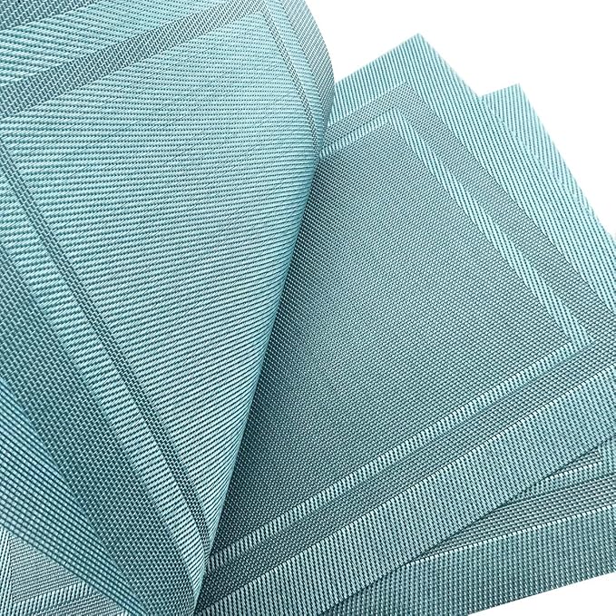 Gugrida Placemats Set of 6 Plaid Checkered Blue PVC Placemat for Dining Table Durable Woven Vinyl Stain tablemats 18"X12"