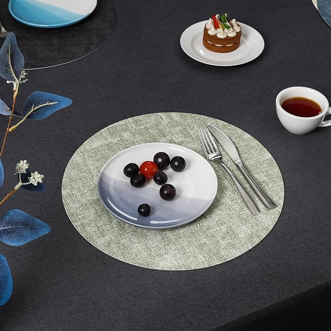 Myir JUN Round Placemats Dual Sided, Faux Leather Place Mats Set of 4 Indoor Placemats for Dining Table Outdoor Placemats Non-Slip Washable Table Mats (Set of 8, Gray Grass Green)
