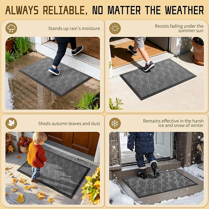 Yimobra Outdoor Mats for Front Door 29.5x17, Stops Mud & Dirt at Entrance, Fits Garage & Patio, All-Weather Waterproof Non Slip Outdoor Indoor Welcome Mat, Grey