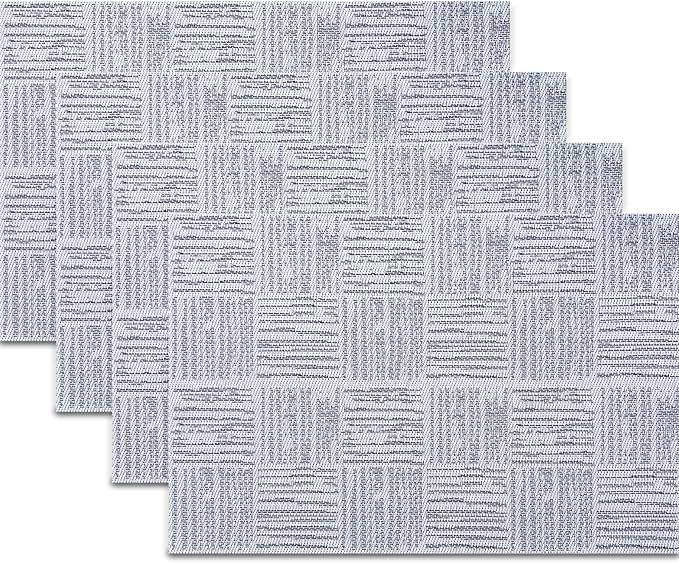 Placemats Set of 4, Plastic Vinyl 18" x 12" Place Mats for Dinner Table, No-Slip Wipeable Table Mats Daily Use Patio Kitchen Decoration (White Mix Black)