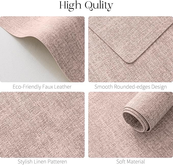 MOSAYT Faux Leather Placemats Set of 6, Heat Resistant Vinyl Place Mats with Coasters, Wipeable Washable Waterproof Oil Proof Table Mats for Kitchen Dining Indoor Outdoor, 12" x 17", Pink