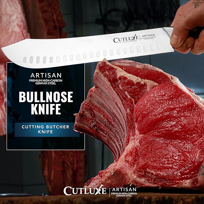Cutluxe Butcher Knife – 10″ Bullnose Carving Knife, Forged High Carbon German Steel – Full Tang & Razor Sharp – Ergonomic Handle Design, Grilling Gifts for Men – Artisan Series