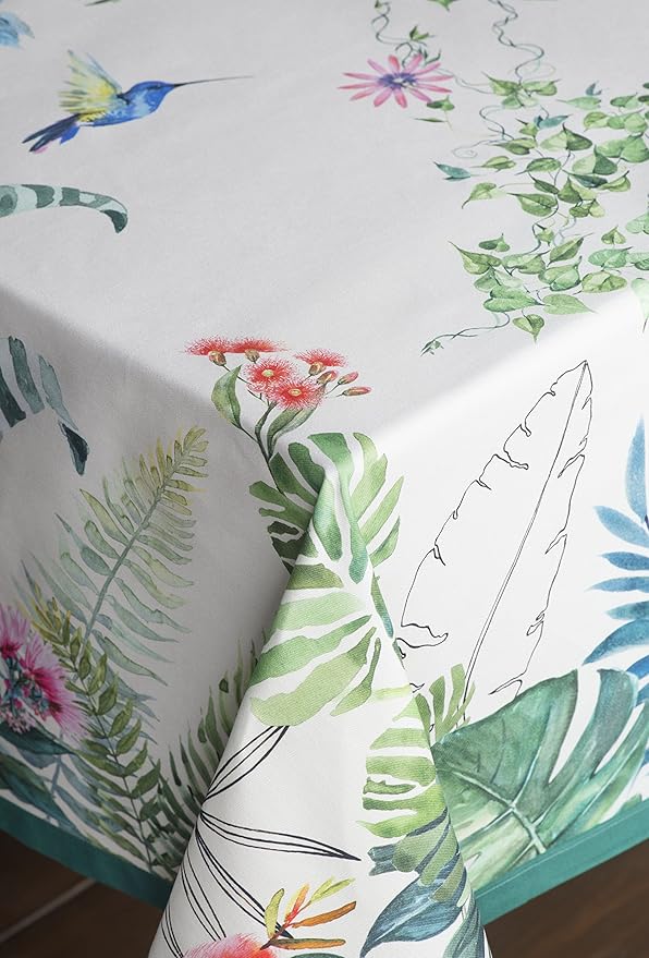 Maison d' Hermine Table Cloth Rectangle Table 100% Cotton 70 x 108 Inches Tablecloth Reusable Decorative for Dining Room, Farmhouse, Home, Party, Festive & Wedding Spring Summer - Tropiques