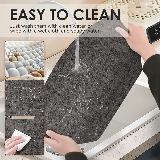 Round Table Placemats Set of 6, Faux Leather Wedge Shape Place Mats Heat Resistant Wipeable Washable Table Mats for Dining Outdoor Indoor, Black