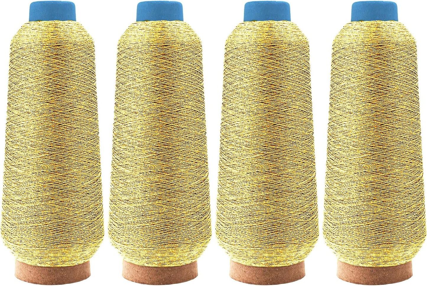 Mandala Crafts 4 Pack of Serger Threads Cones Spools - 150D/2 Polyester Metallic Gold Threads for Sergers Machine and Overlock Quilting Sewing Machine