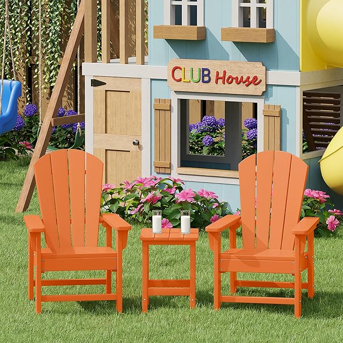 Costaelm Kids Outdoor Side Table, Small Patio HDPE Adirondack Square Table, Porch End Table for Outside Pool Garden, Orange