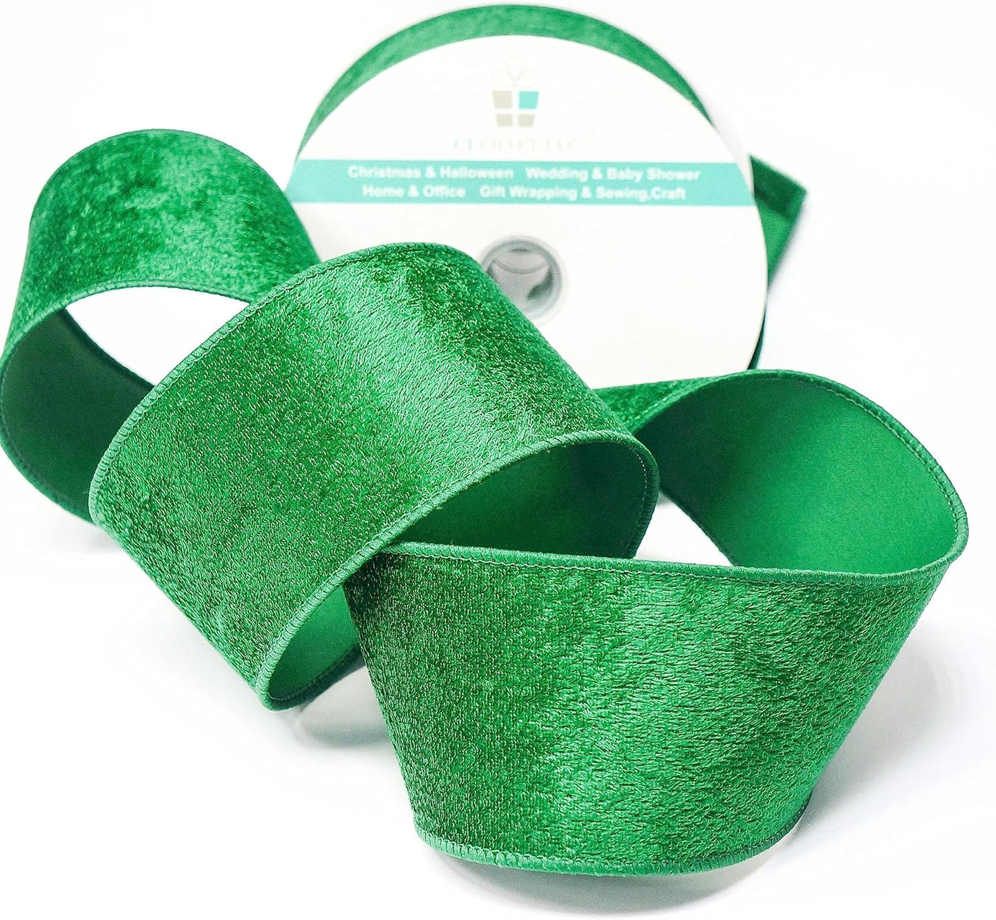 Green Velvet Ribbon 2.5 Inch x 10 Yards for Christmas Tree Topper Home Decoration Wreath Gift Wrapping DIY Craft