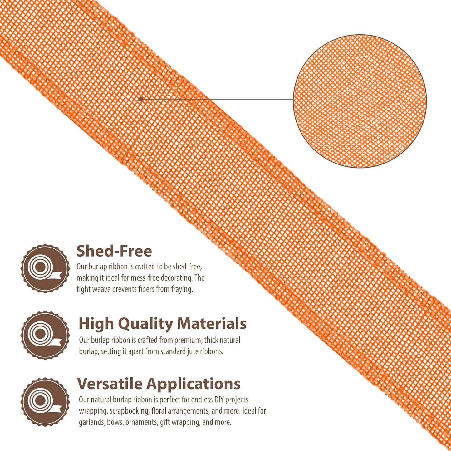 Mandala Crafts Orange Burlap Wired Ribbon 1.5 Inches Wide Jute Ribbons for Crafts - 10 Yds Roll Rustic Burlap Wrap Trim Ribbons for Wreaths Bows Party Decoration