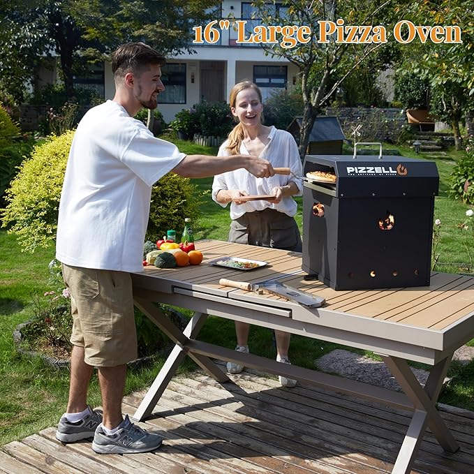 PIZZELLO 4-in-1 Outdoor Pizza Oven 16" Wood Fired Outside Oven 2-Layer Detachable Pizza Maker with Pizza Stone, Pizza Peel, Cover, Cooking Grill Grate, Pizzello Gusto