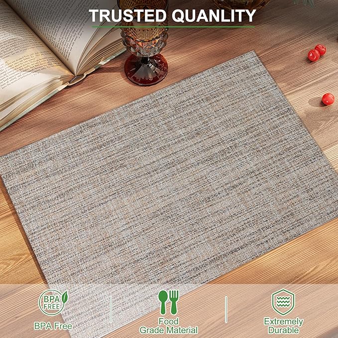 BETEAM Placemats Set of 8, Woven Vinyl Placemat for Dining Table Washable Wipeable Kitchen Place Mats Durable Indoor Outdoor Table Mats