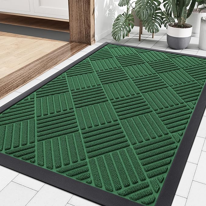 Smiry Front Door Mat Outside Entrance, Heavy Duty Outdoor Indoor Mat, Natural Rubber Doormat, Non Slip, Trap Dirt and Moisture, Easy Clean, Low Profile Patio Porch Entryway Mat, 35x23, Green