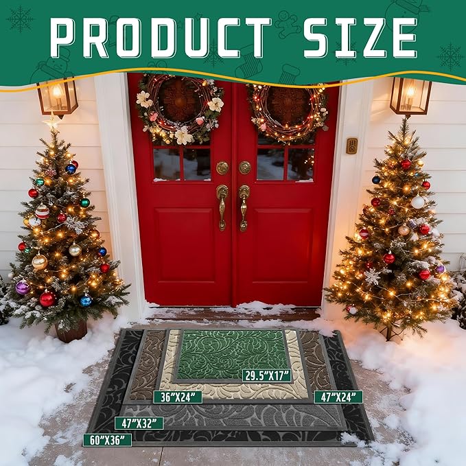 Yimobra Extra Large Door Mat 60x36, Waterproof Sturdy Outdoor Mats for Front Door, Heavy Duty Non-Slip Doormat for Garage Patio Entryway Indoor, Easy Clean, Green