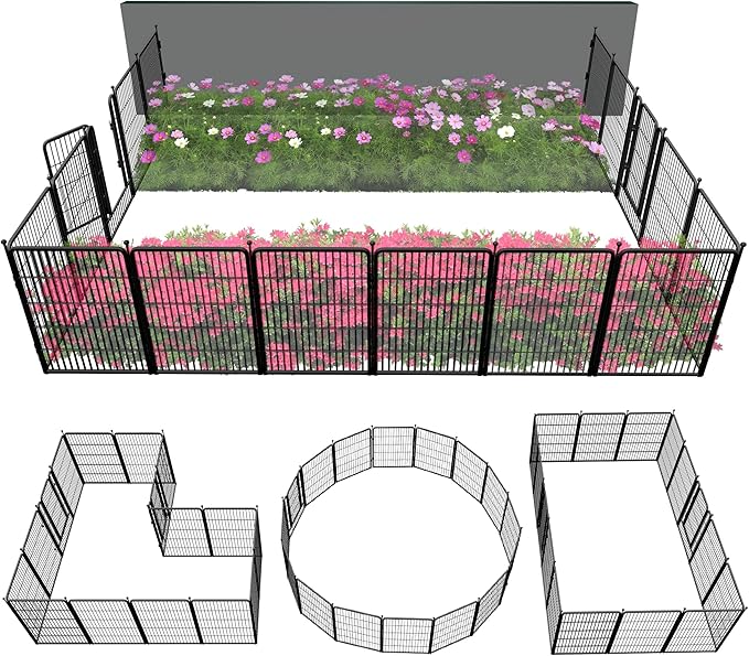 FXW Garden Fence Outdoor for The Yard – 40in(H) x 36.4ft(L) Heavy Duty Metal Animal Barrier for Dog and Rabbit, Decorative Dog Fence, 16 Panels, Black