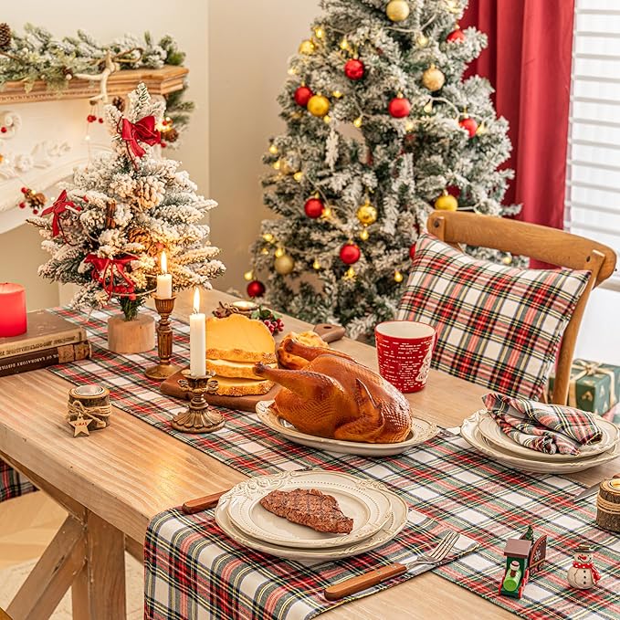Red White Plaid Christmas Table Runner, Winter Holiday Table Runners 72 inches Long Xmas Decorations Indoor Outdoor Farmhouse Home Kitchen Dining Party Decor