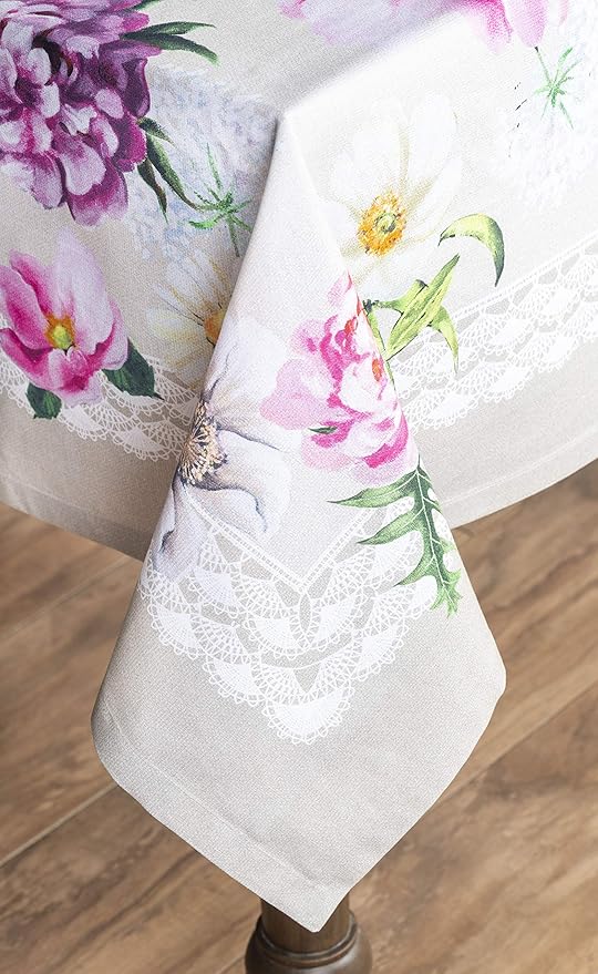 Maison d' Hermine Table Cloth Rectangle Table 100% Cotton 54 x 72 Inches Tablecloth Reusable Decorative Everyday Use for Dining Room, Farmhouse, Home, Party, Festive & Wedding Spring Summer - Pivoine