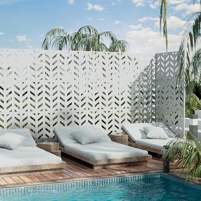 Casaphoria Metal Privacy Screen Outdoor, 72" H x 35" W Freestanding Decorative Privacy Screen for Patio Deck Balcony Garden with Stable Base, White-Keith