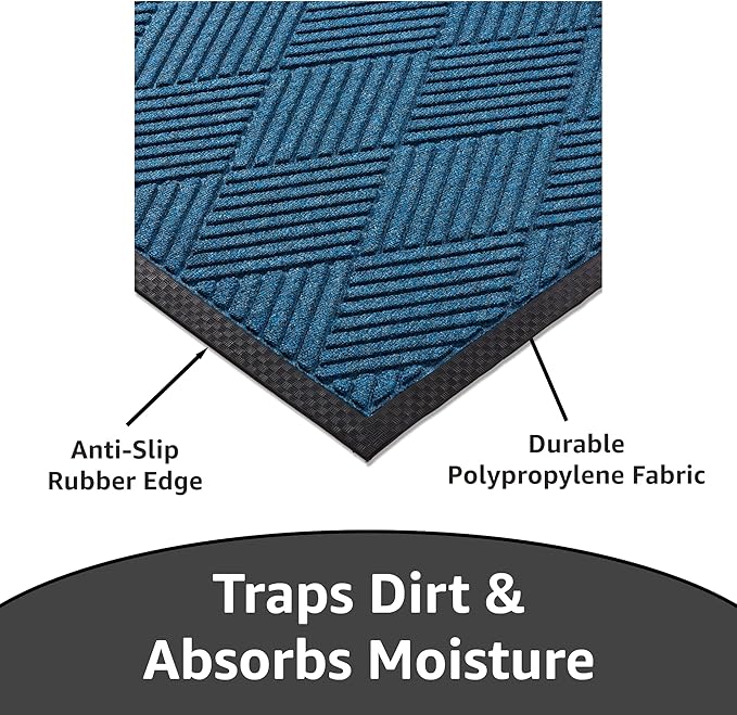 Ecomills Deluxe Diamond Entrance Door Mat, XX-Large Heavy Duty Absorbent Rubber Rug, Blue, 4’ X 6’ feet