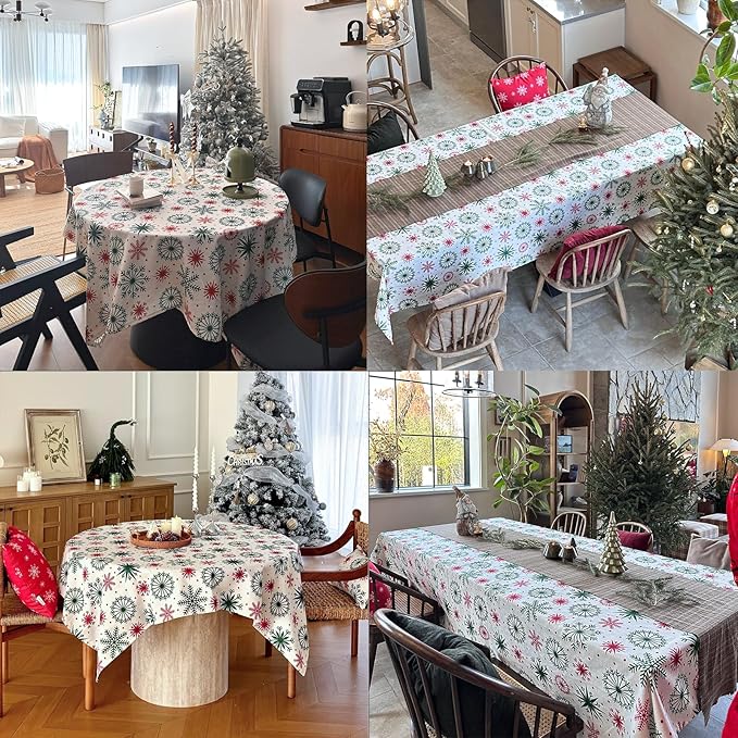 Christmas Tablecloth with Snowflake, Spillproof Waterproof Fabric Table Cloth for Dining, Parties, Holiday, Winter Table Decorations - 60''x84''