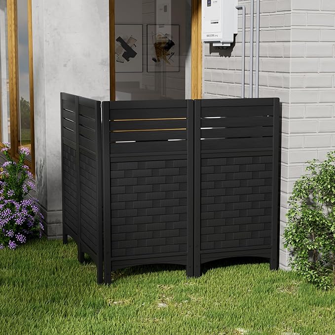 Outdoor Fence Privacy Panels,Resin Privacy Fence Panels for Outside,Air Conditioner Trash Can Pool Equipment Enclosure(4-Pack-Black)