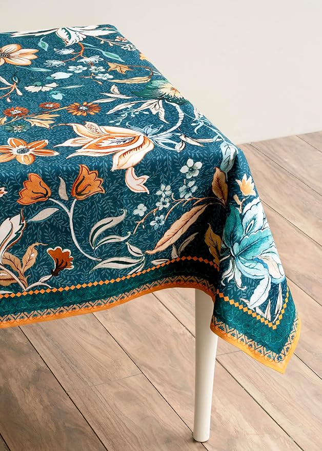 Maison d' Hermine Table Cloth Rectangle Table 100% Cotton 60 x 120 Inches Fall Tablecloth Reusable Everyday Use for Thanksgiving Christmas Decorations Dining Farmhouse Party (Luxury Loft - Dark Teal)