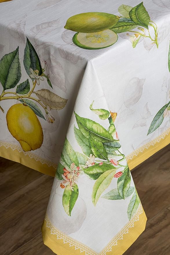 Maison d' Hermine Table Cloth Rectangle Table 100% Cotton 60 x 90 Inches Tablecloth Reusable Decorative for Dining Room, Farmhouse, Home, Party, Festive & Wedding Spring Summer - Limoncello