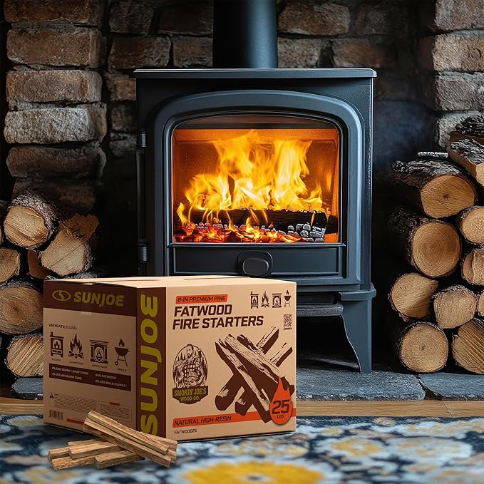 Sun Joe 40-Pound Fatwood Fire Starter Sticks, All-Natural Pine Kindling for Fireplace, Wood Stove, Pit and Grill, Made for Indoor or Outdoor Use