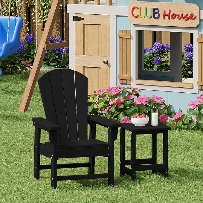 Costaelm Kids Outdoor Side Table, Small Patio HDPE Adirondack Square Table, Porch End Table for Outside Pool Garden, Black